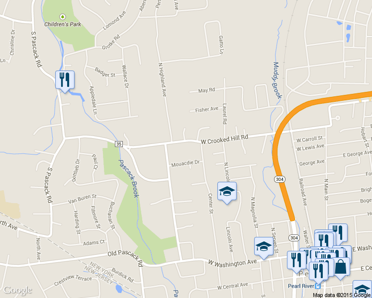 map of restaurants, bars, coffee shops, grocery stores, and more near 276 West Crooked Hill Road in Pearl River