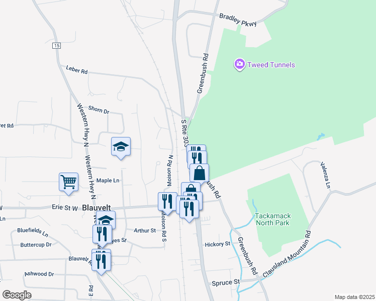map of restaurants, bars, coffee shops, grocery stores, and more near 598 New York 303 in Blauvelt