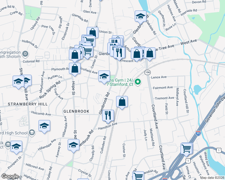 map of restaurants, bars, coffee shops, grocery stores, and more near 8 Windell Place in Stamford