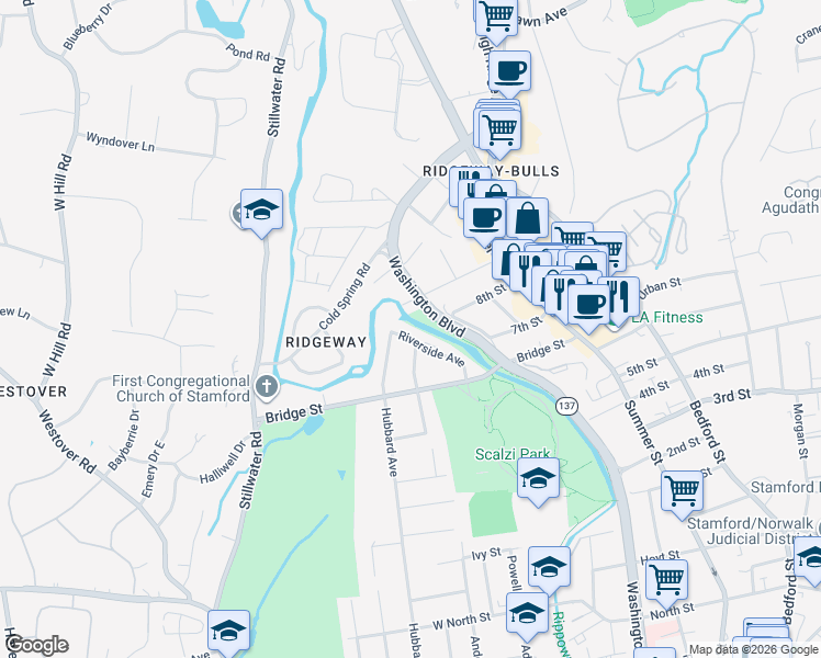 map of restaurants, bars, coffee shops, grocery stores, and more near in Stamford