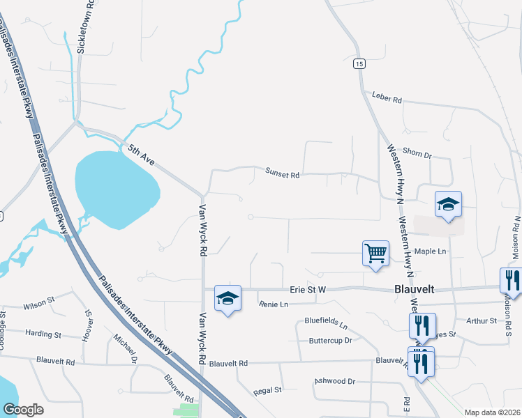 map of restaurants, bars, coffee shops, grocery stores, and more near 189 Burrows Lane in Blauvelt