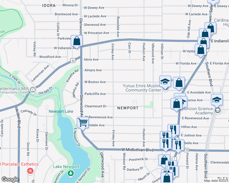 map of restaurants, bars, coffee shops, grocery stores, and more near 3131 Firnley Avenue in Youngstown