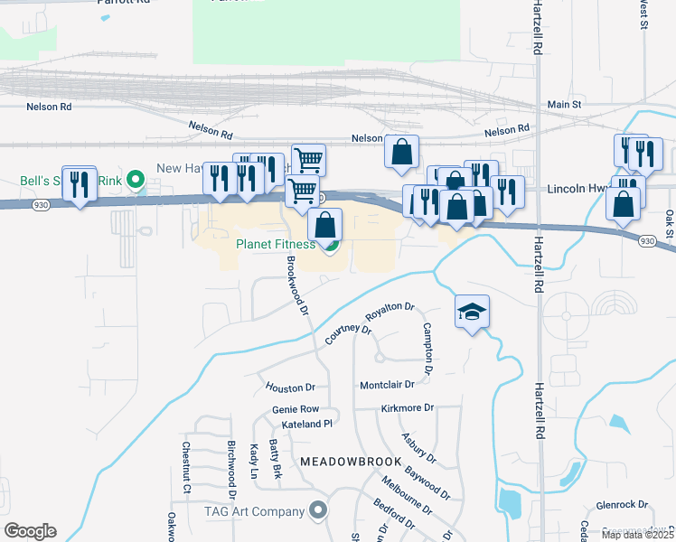 map of restaurants, bars, coffee shops, grocery stores, and more near 612 Brookdale Drive in New Haven