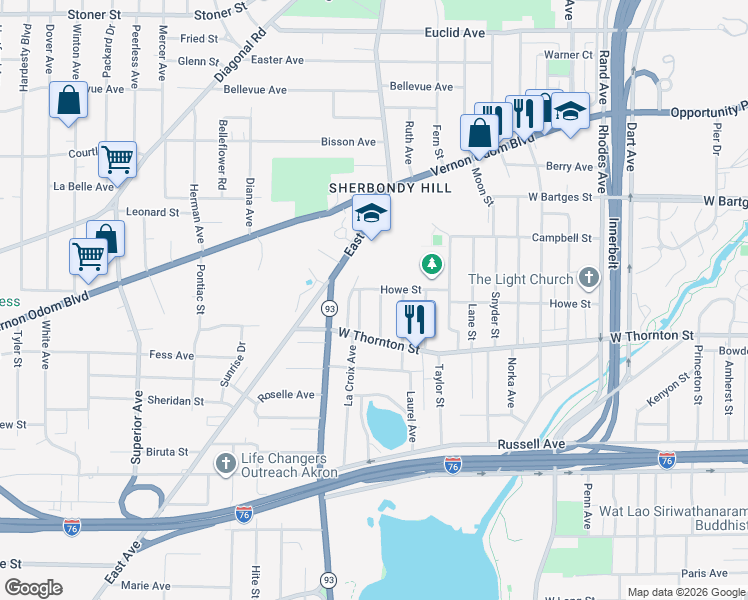 map of restaurants, bars, coffee shops, grocery stores, and more near 993 Celina Avenue in Akron