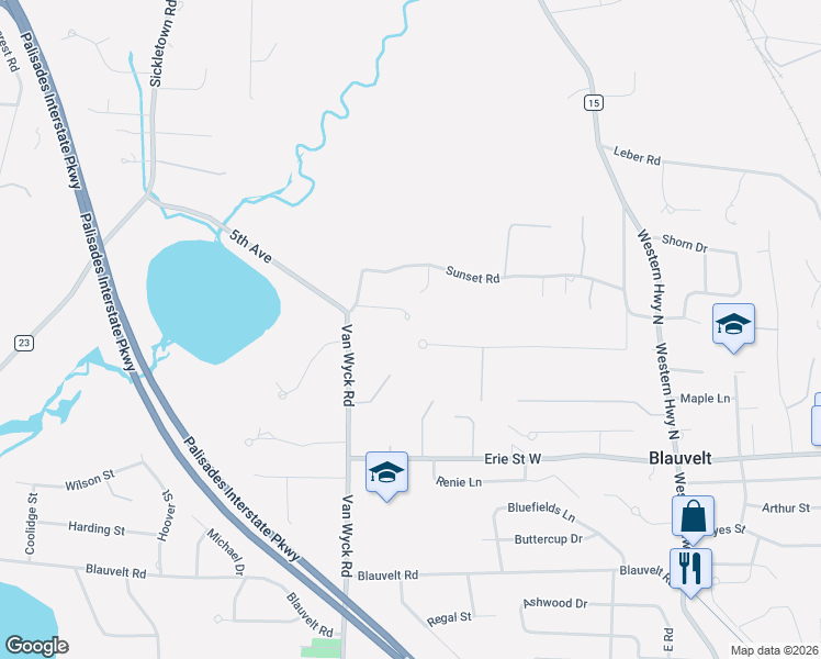 map of restaurants, bars, coffee shops, grocery stores, and more near 149 Sunset Road in Blauvelt