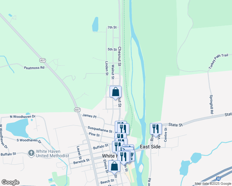 map of restaurants, bars, coffee shops, grocery stores, and more near 21 Walnut Street in White Haven