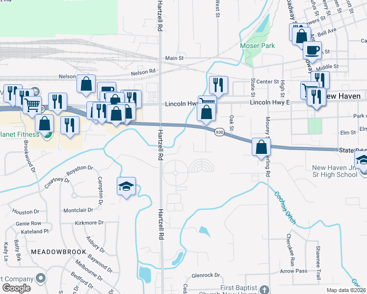 map of restaurants, bars, coffee shops, grocery stores, and more near 995 Hartzell Road in New Haven