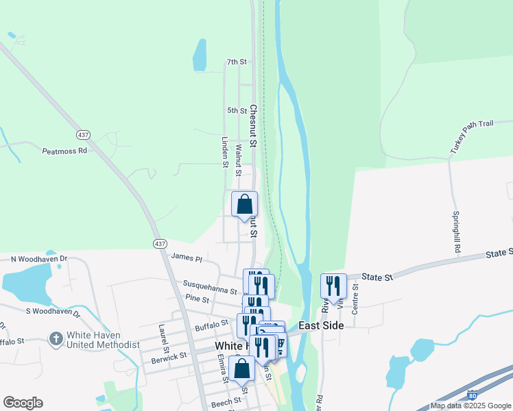 map of restaurants, bars, coffee shops, grocery stores, and more near 15 Walnut St in White Haven