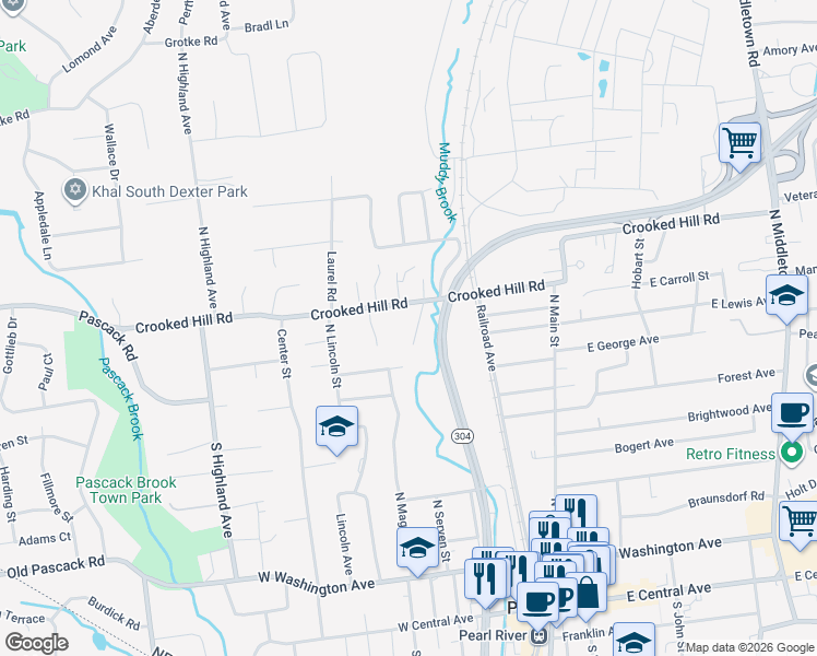 map of restaurants, bars, coffee shops, grocery stores, and more near 15 Hunderfund Lane in Pearl River