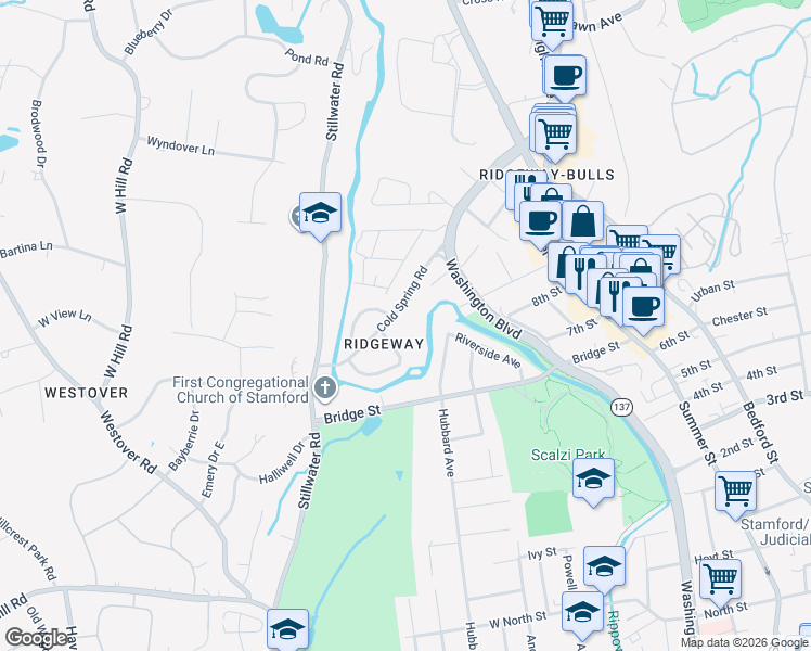 map of restaurants, bars, coffee shops, grocery stores, and more near in Stamford