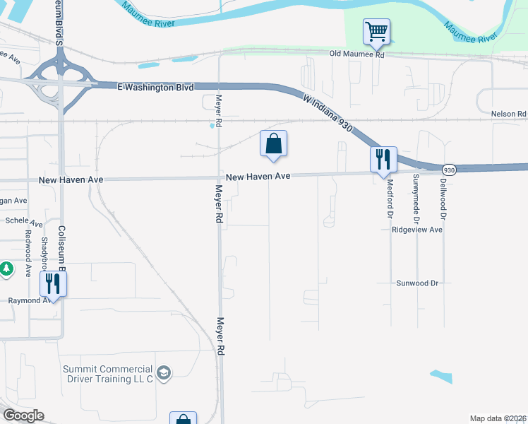 map of restaurants, bars, coffee shops, grocery stores, and more near 2122 Bremer Road in Fort Wayne