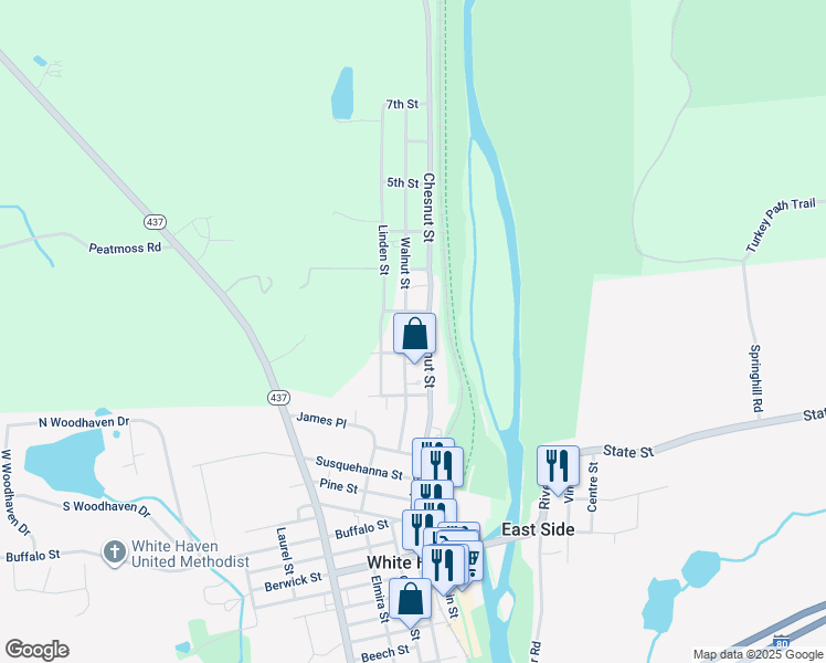 map of restaurants, bars, coffee shops, grocery stores, and more near 23 Walnut Street in White Haven