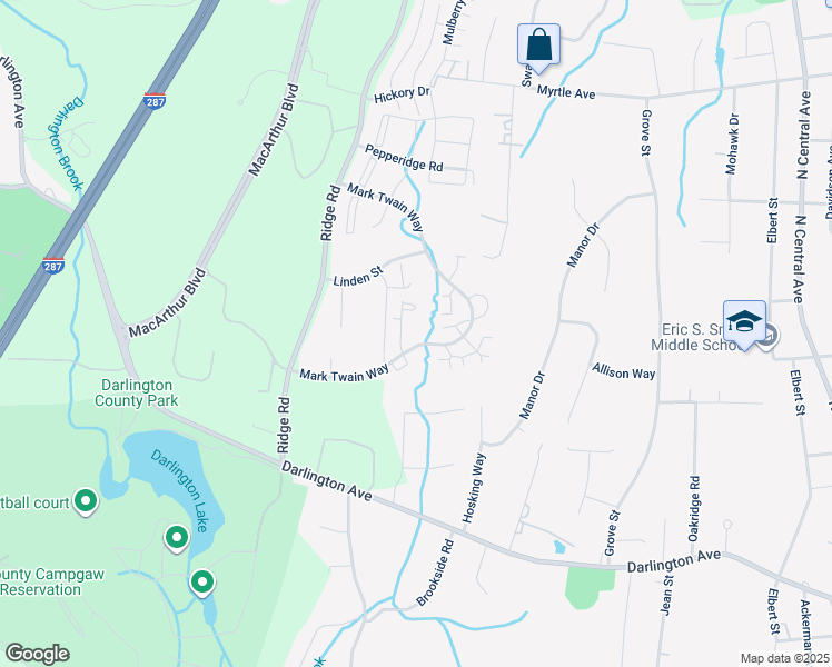 map of restaurants, bars, coffee shops, grocery stores, and more near 1905 Faulkner Court in Mahwah