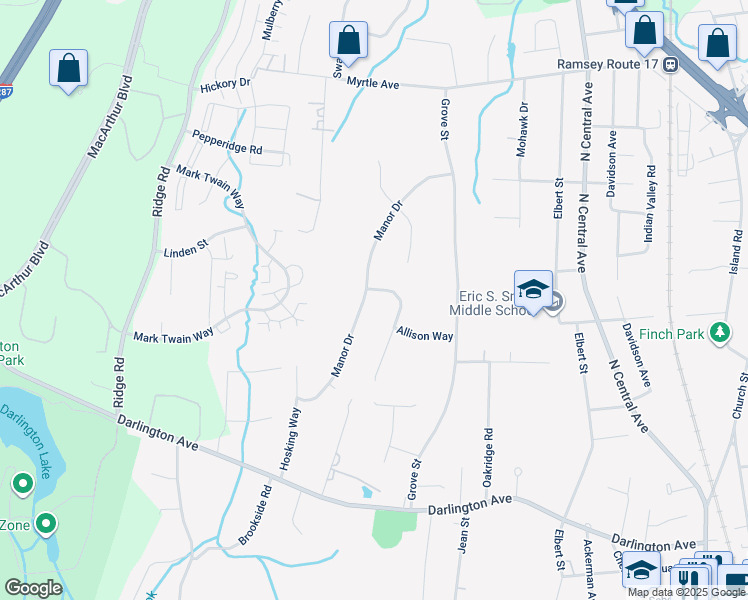 map of restaurants, bars, coffee shops, grocery stores, and more near 48 Manor Drive in Ramsey