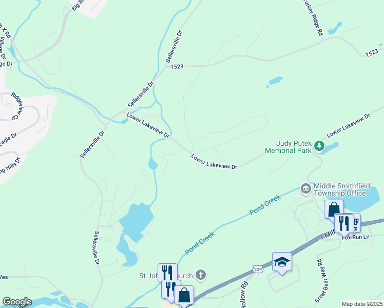 map of restaurants, bars, coffee shops, grocery stores, and more near 31 Lower Lakeview Drive in East Stroudsburg