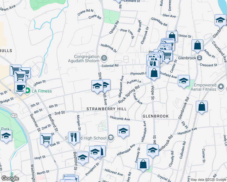 map of restaurants, bars, coffee shops, grocery stores, and more near 12 Hackett Circle South in Stamford