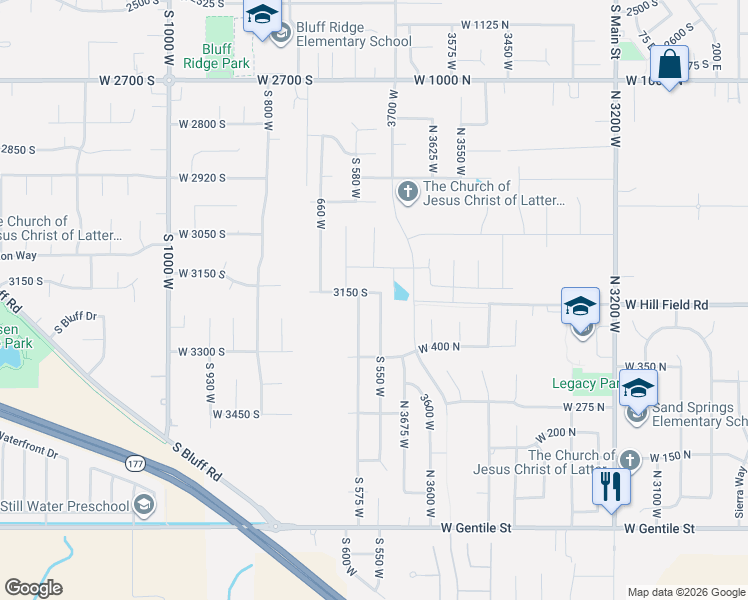 map of restaurants, bars, coffee shops, grocery stores, and more near 3204 South 550 West in Syracuse