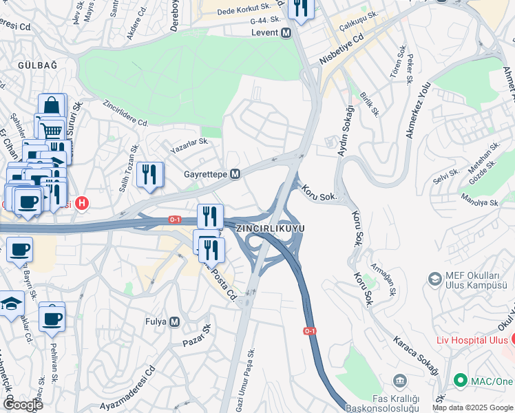 map of restaurants, bars, coffee shops, grocery stores, and more near 15 Müselles Sokak in Şişli