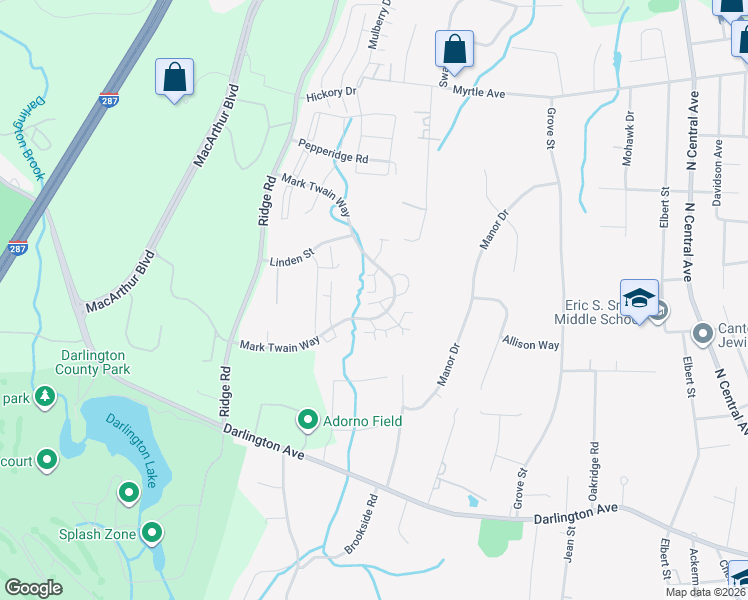 map of restaurants, bars, coffee shops, grocery stores, and more near 2208 Hemingway Lane in Mahwah