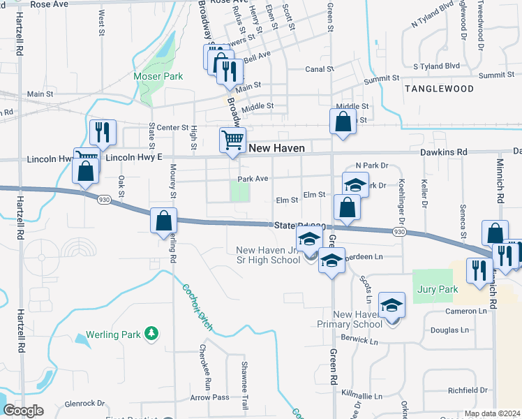 map of restaurants, bars, coffee shops, grocery stores, and more near 1000 Prospect Avenue in New Haven