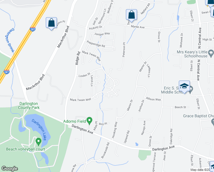 map of restaurants, bars, coffee shops, grocery stores, and more near 2012 Hawthorne Lane in Mahwah