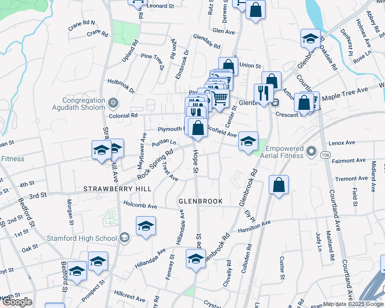 map of restaurants, bars, coffee shops, grocery stores, and more near in Stamford
