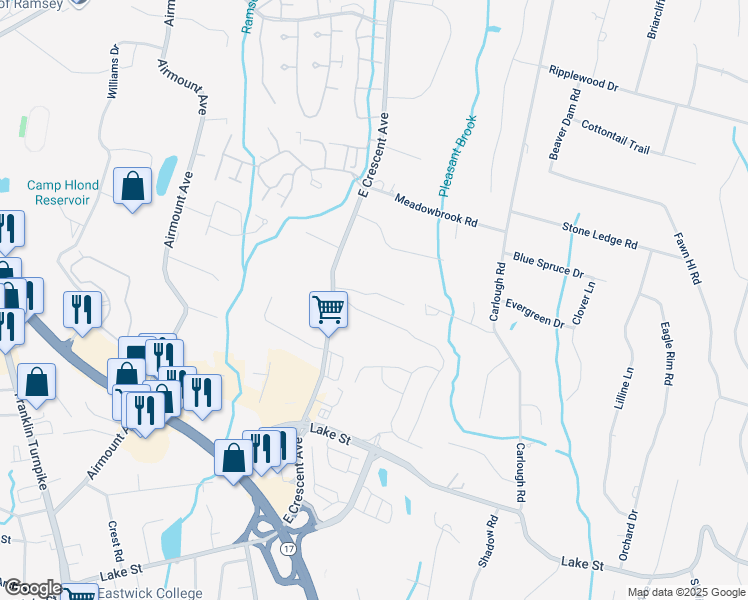 map of restaurants, bars, coffee shops, grocery stores, and more near 640 East Crescent Avenue in Upper Saddle River