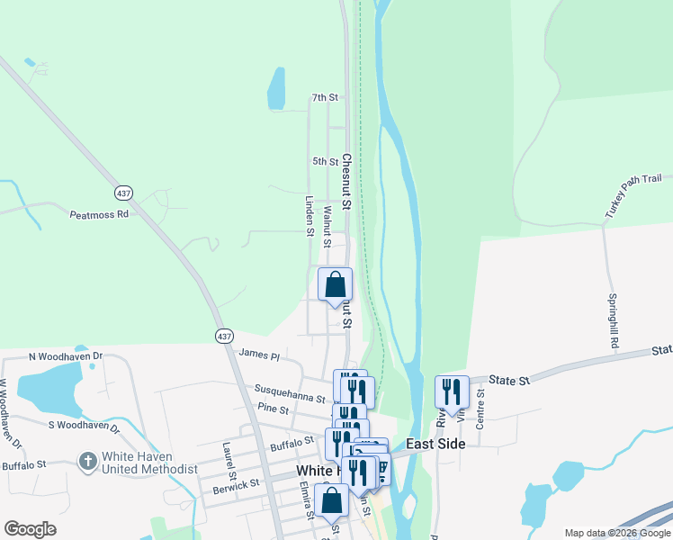 map of restaurants, bars, coffee shops, grocery stores, and more near 40 Middleburg Rd in White Haven