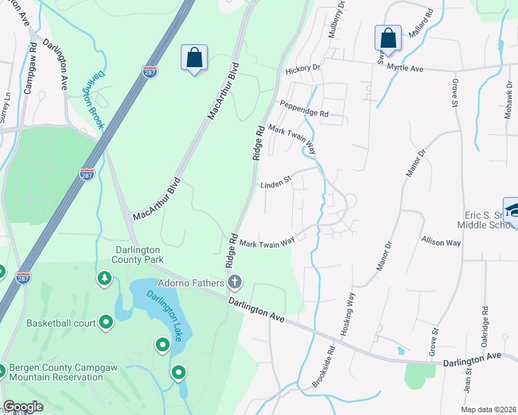 map of restaurants, bars, coffee shops, grocery stores, and more near 116 Raintree Lane in Mahwah