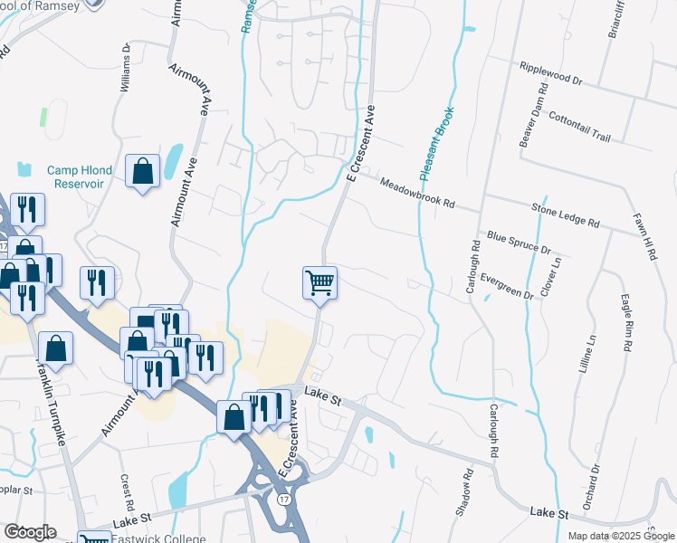 map of restaurants, bars, coffee shops, grocery stores, and more near 640 East Crescent Avenue in Upper Saddle River