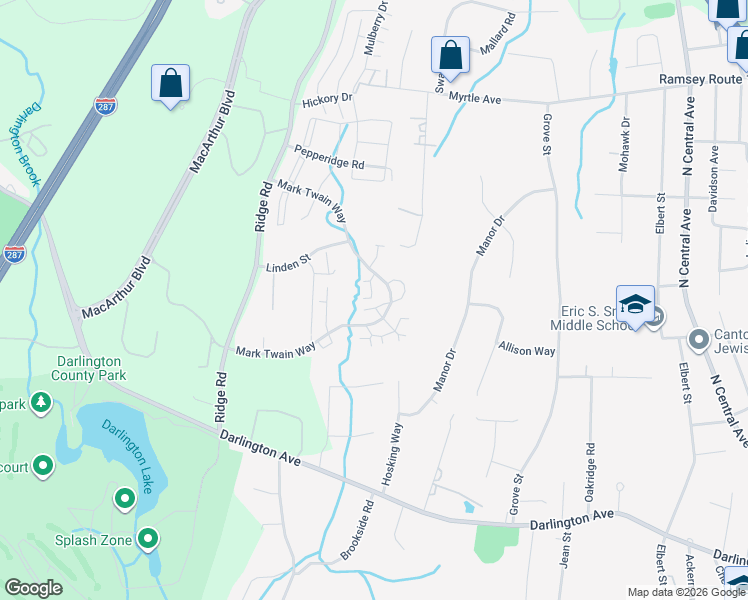 map of restaurants, bars, coffee shops, grocery stores, and more near 3511 Whittier Court in Mahwah