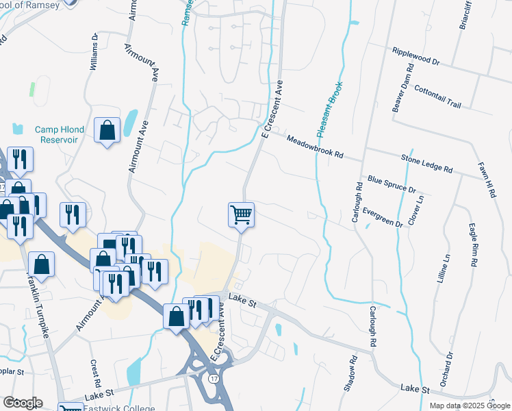 map of restaurants, bars, coffee shops, grocery stores, and more near 4 Skymark Court in Upper Saddle River