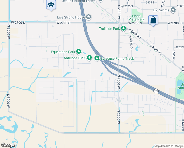 map of restaurants, bars, coffee shops, grocery stores, and more near 3061 South 2400 West in Syracuse