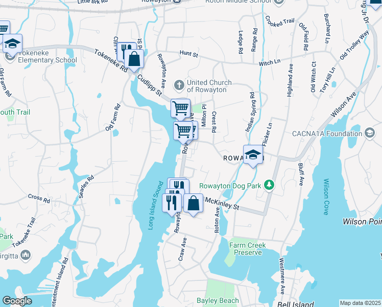 map of restaurants, bars, coffee shops, grocery stores, and more near 160 Rowayton Avenue in Norwalk
