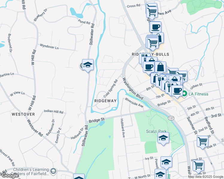 map of restaurants, bars, coffee shops, grocery stores, and more near 146 Cold Spring Road in Stamford