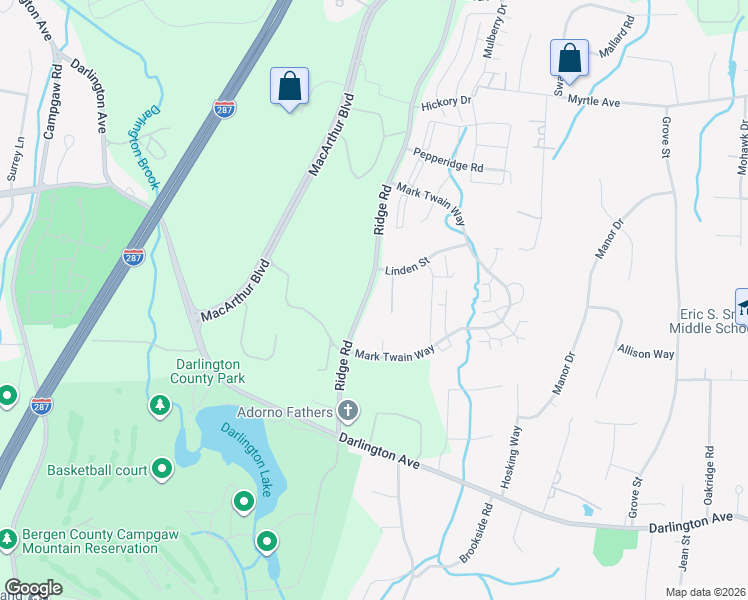 map of restaurants, bars, coffee shops, grocery stores, and more near 116 Raintree Lane in Mahwah
