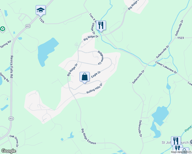 map of restaurants, bars, coffee shops, grocery stores, and more near 556 Eagle Drive in East Stroudsburg