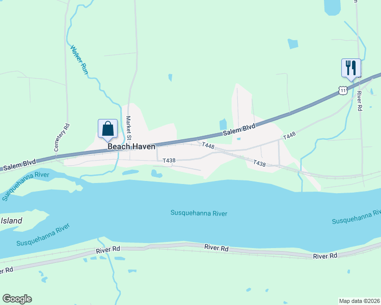 map of restaurants, bars, coffee shops, grocery stores, and more near 1339 Salem Boulevard in Berwick