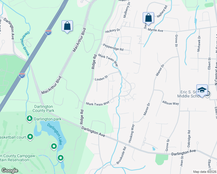 map of restaurants, bars, coffee shops, grocery stores, and more near 100 Larch Lane in Mahwah