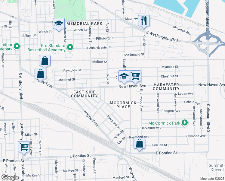 map of restaurants, bars, coffee shops, grocery stores, and more near 1964 Bitler Street in Fort Wayne