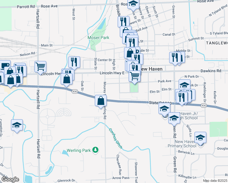 map of restaurants, bars, coffee shops, grocery stores, and more near 800 Homestead Drive in New Haven