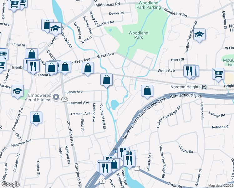 map of restaurants, bars, coffee shops, grocery stores, and more near 137 Hollow Tree Ridge Road in Darien