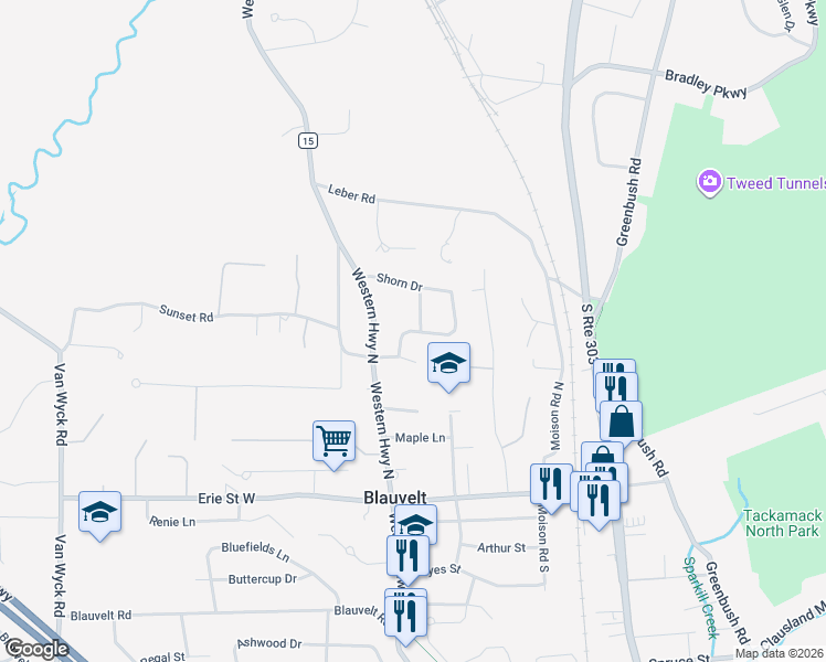 map of restaurants, bars, coffee shops, grocery stores, and more near 33 Shorn Drive in Blauvelt
