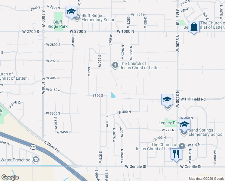 map of restaurants, bars, coffee shops, grocery stores, and more near 564 3700 West in Layton