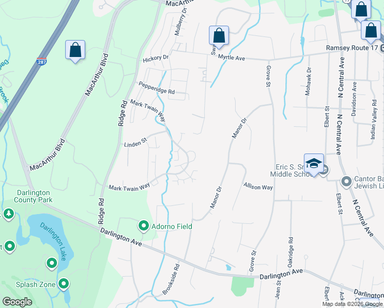 map of restaurants, bars, coffee shops, grocery stores, and more near 3012 Stowe Lane in Mahwah