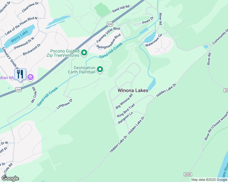 map of restaurants, bars, coffee shops, grocery stores, and more near King Bird Trail in East Stroudsburg