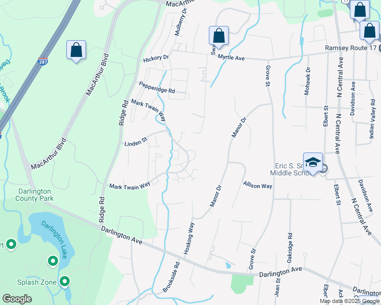 map of restaurants, bars, coffee shops, grocery stores, and more near 3013 Stowe Lane in Mahwah