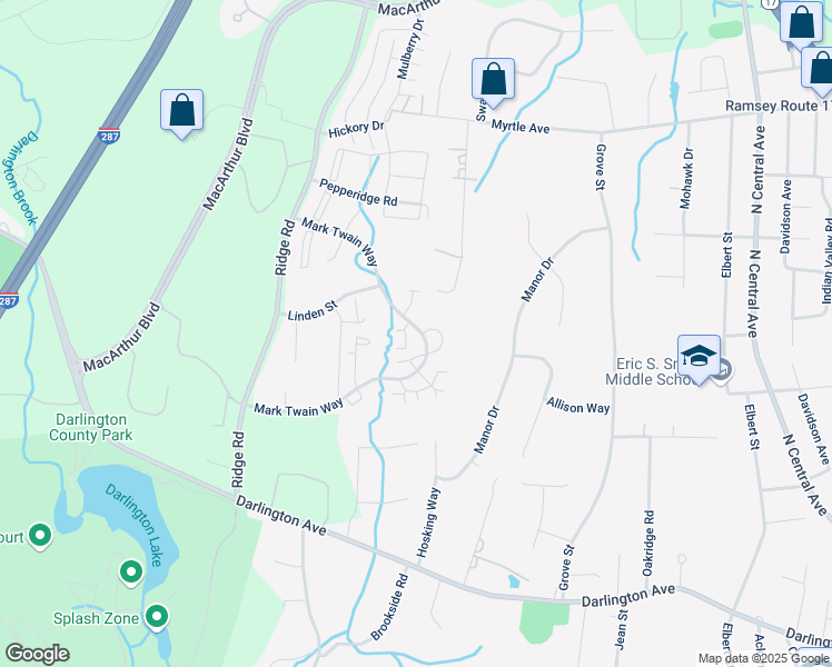 map of restaurants, bars, coffee shops, grocery stores, and more near 3411 Whittier Court in Mahwah