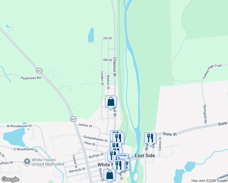map of restaurants, bars, coffee shops, grocery stores, and more near 40 Middleburg Rd in White Haven