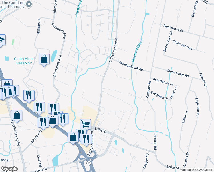 map of restaurants, bars, coffee shops, grocery stores, and more near 640 East Crescent Avenue in Upper Saddle River
